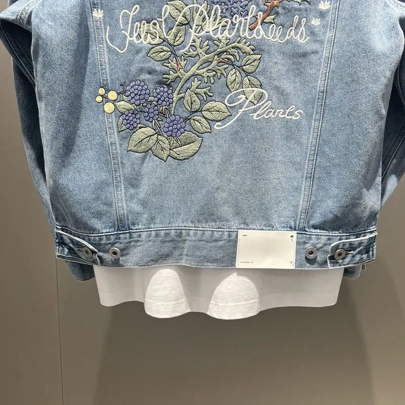 Floral Embroidery Denim Jacket – Button-Up Style