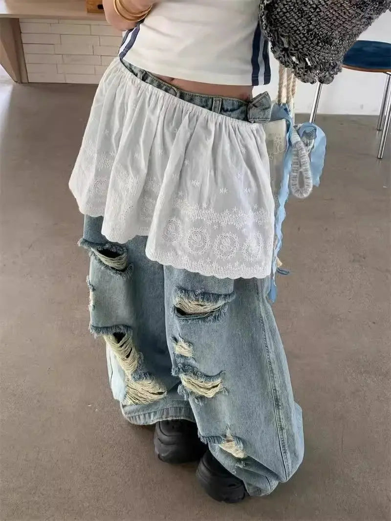 Oversize Vintage Ripped Wide-Leg Jeans – Casual Baggy Denim Pants