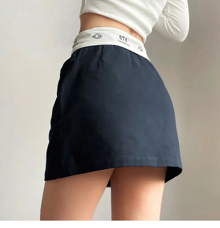 Retro Hip-Hop Skirt – High Waist Lapel Mini Skirt