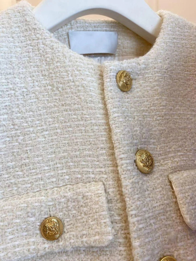 Gold Button Wool Tweed Jacket – Short & Elegant