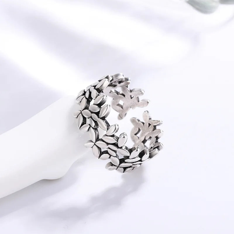 925 Silver Small Leaf Plant Ring