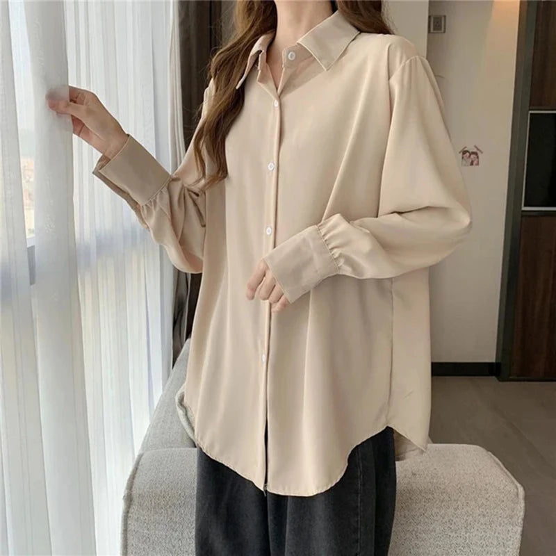 Chiffon White Button-Up – Loose Fit Office Shirt