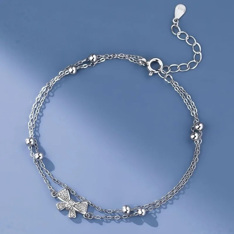 925 Sterling Silver Zircon Bow Bracelet