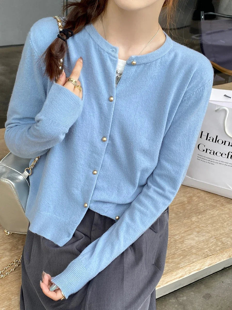 Classic O-Neck Knit Cardigan – Spring Casual