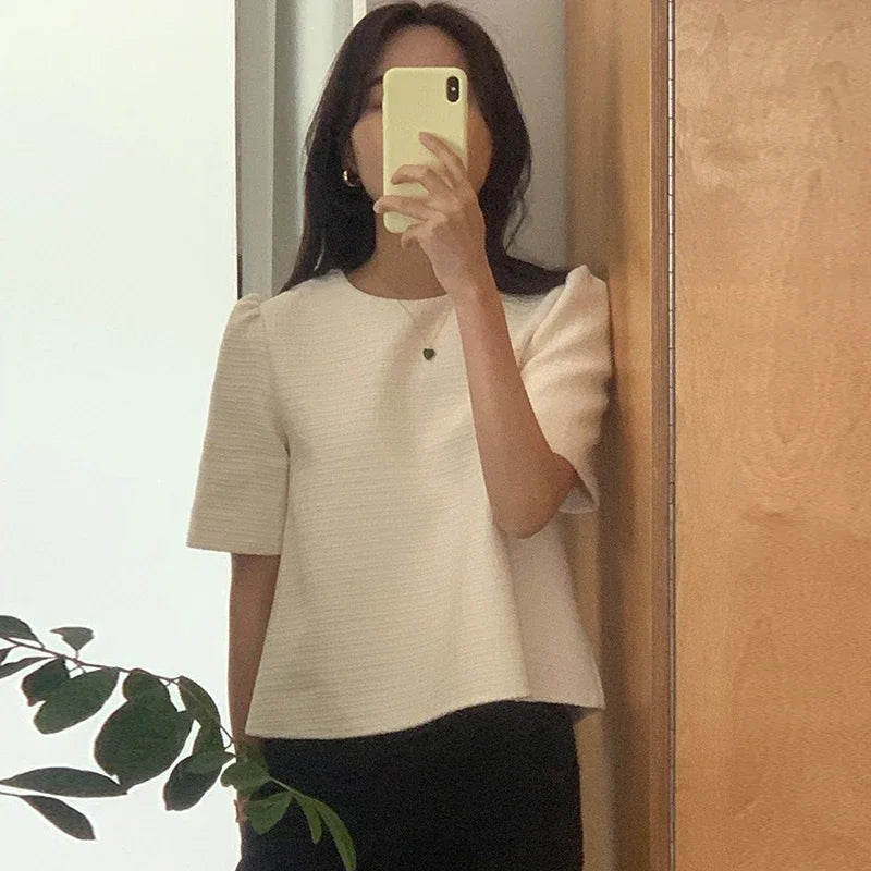 O-Neck Puff Sleeve Vintage Loose Blouse