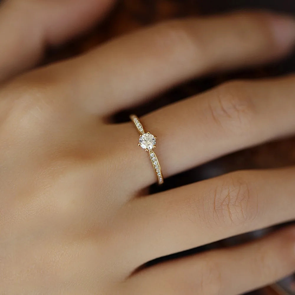 925 Silver 14K Gold Plated Zircon Ring