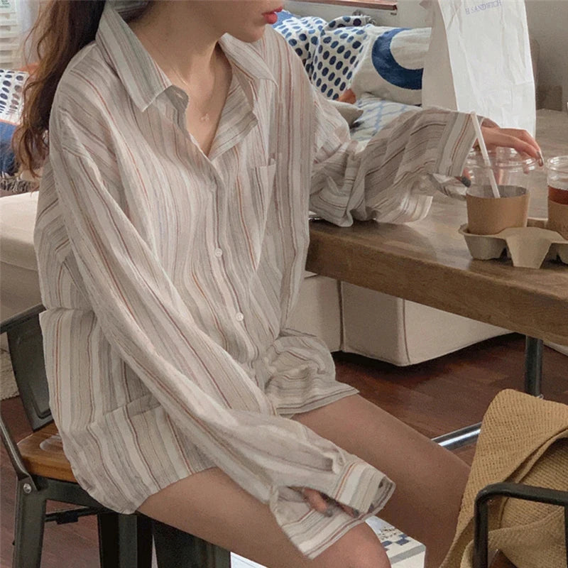 Vintage Striped Shirt – Long Sleeve Turn-Down Collar
