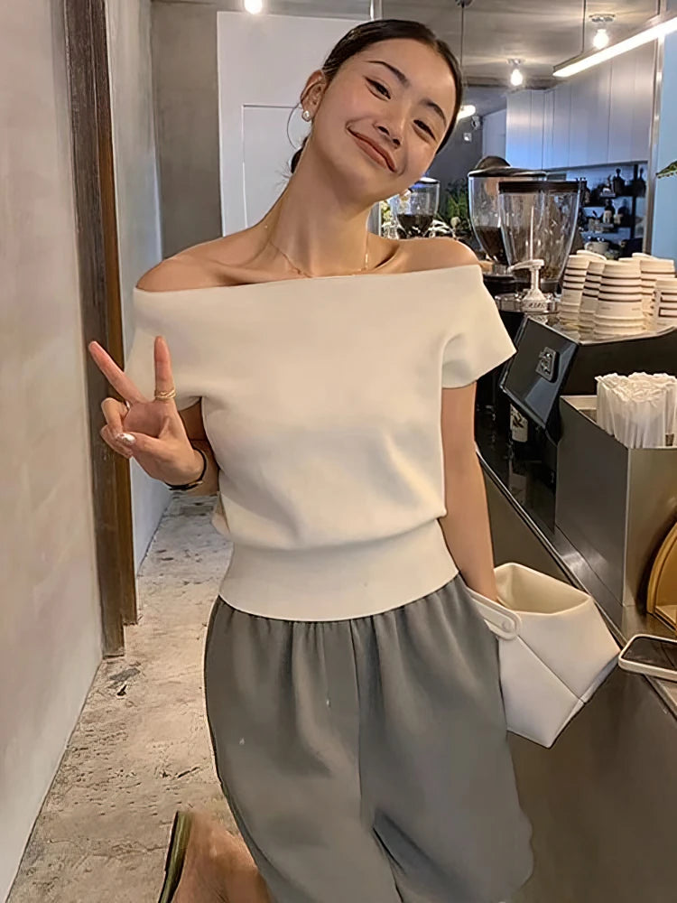 Ice Silk Off-Shoulder Crop Tee