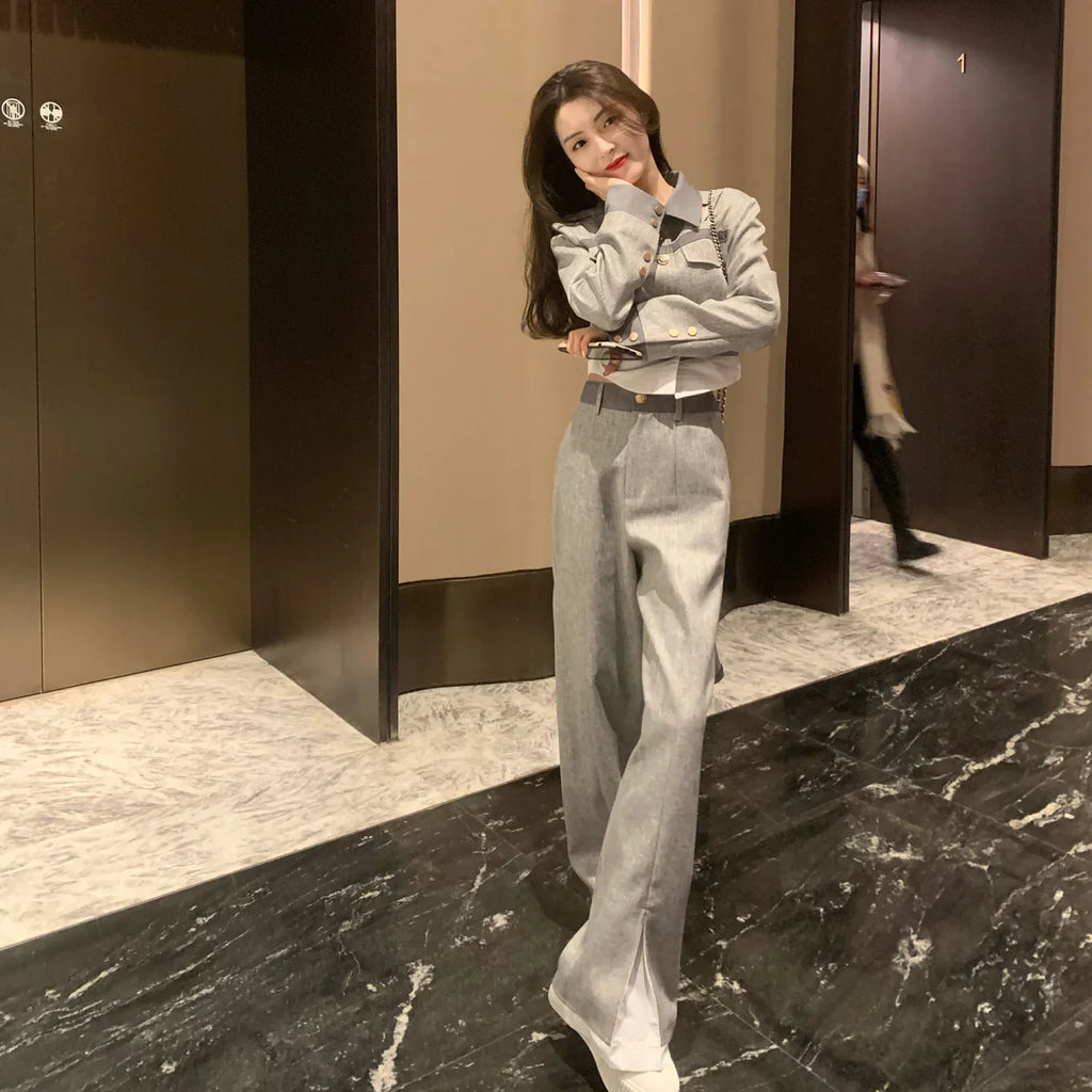 Spring/Autumn Two-Piece Set – Top and Pants for Casual Party