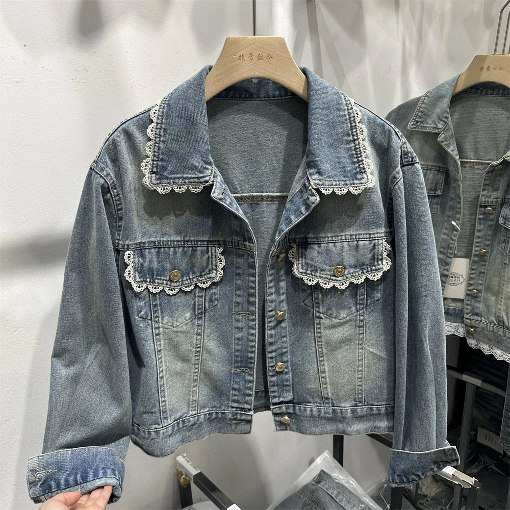 Blue Denim Short Coat – Pocket Detail & Classic Style