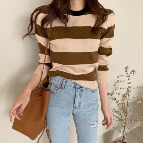 Striped Pullover Sweater – Vintage Knit Top