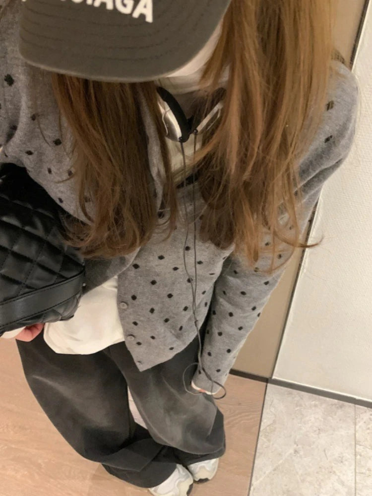 Polka Dot Knit Cardigan – Slim Spring Layered Look