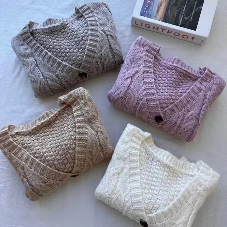 Lantern Sleeve Sweater Cardigan – Cropped Knit Top