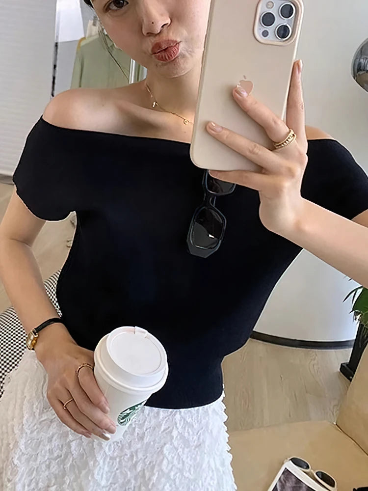 Ice Silk Off-Shoulder Crop Tee