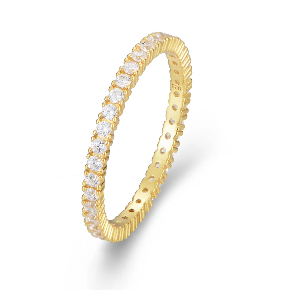 925 Silver 14K Gold Plated Emerald Zirconia Eternity Band