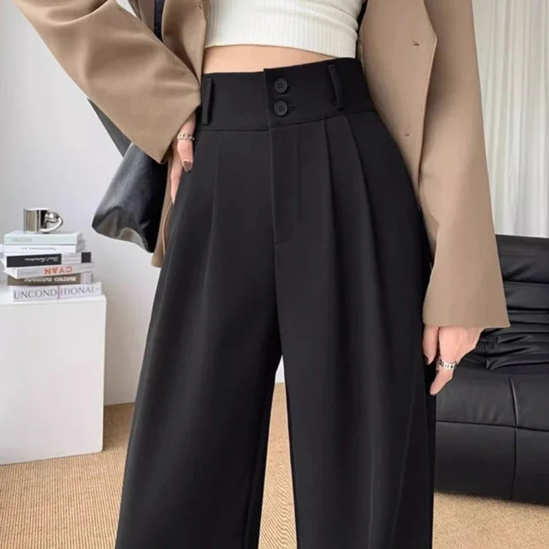 Elegant Wide Leg Black Baggy Pants – High Waist Office Suit Style