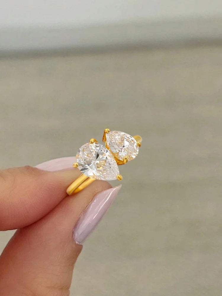 925 Silver Water Drop CZ Ring