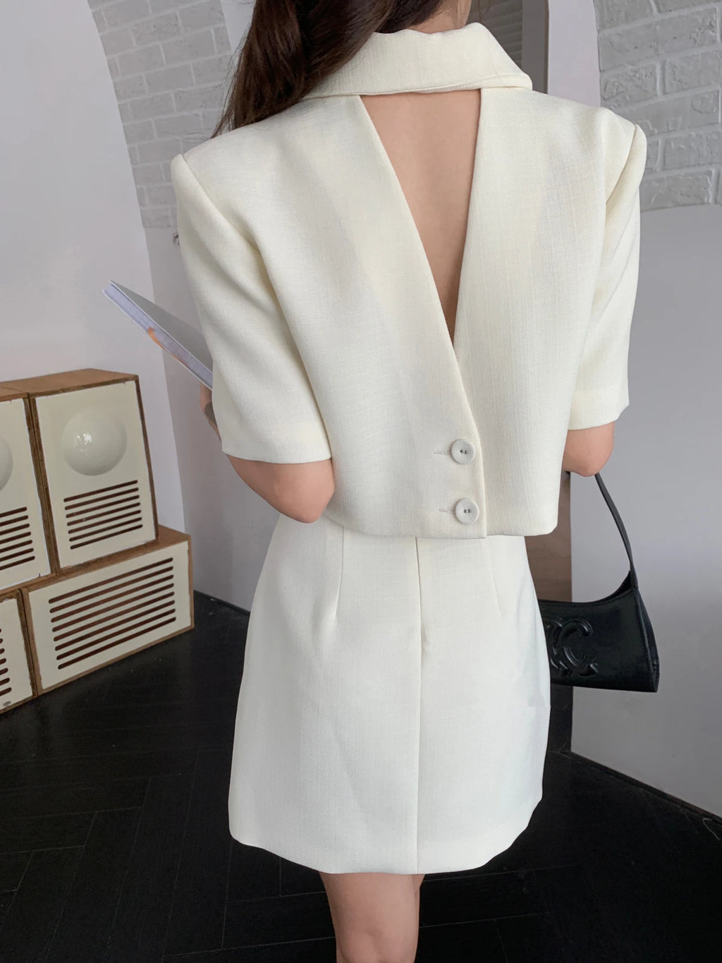 Double-Breasted Mini Skirt Set – Cropped Blazer Two-Piece