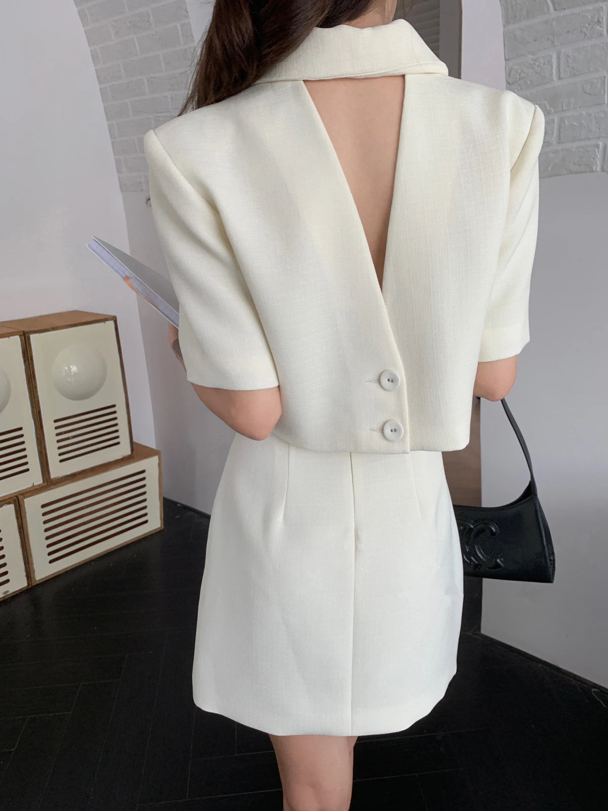 Double-Breasted Mini Skirt Set – Cropped Blazer Two-Piece