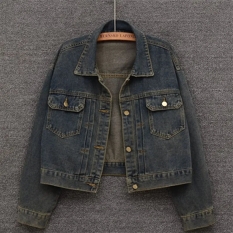 Blue Denim Short Coat – Pocket Detail & Classic Style
