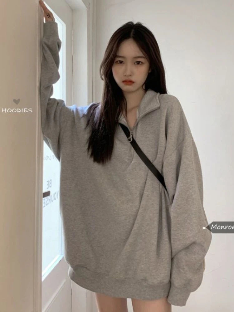 Vintage Oversized Sweatshirt – Zip Polo Collar Pullover