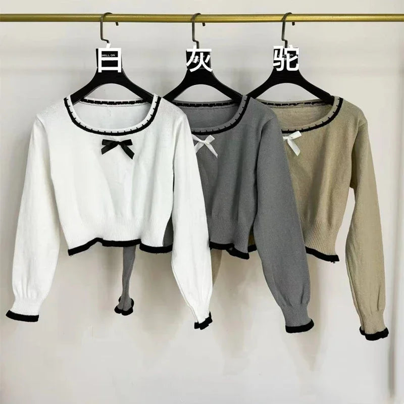 Long Sleeve Square Collar Knit Top – Cropped Fit