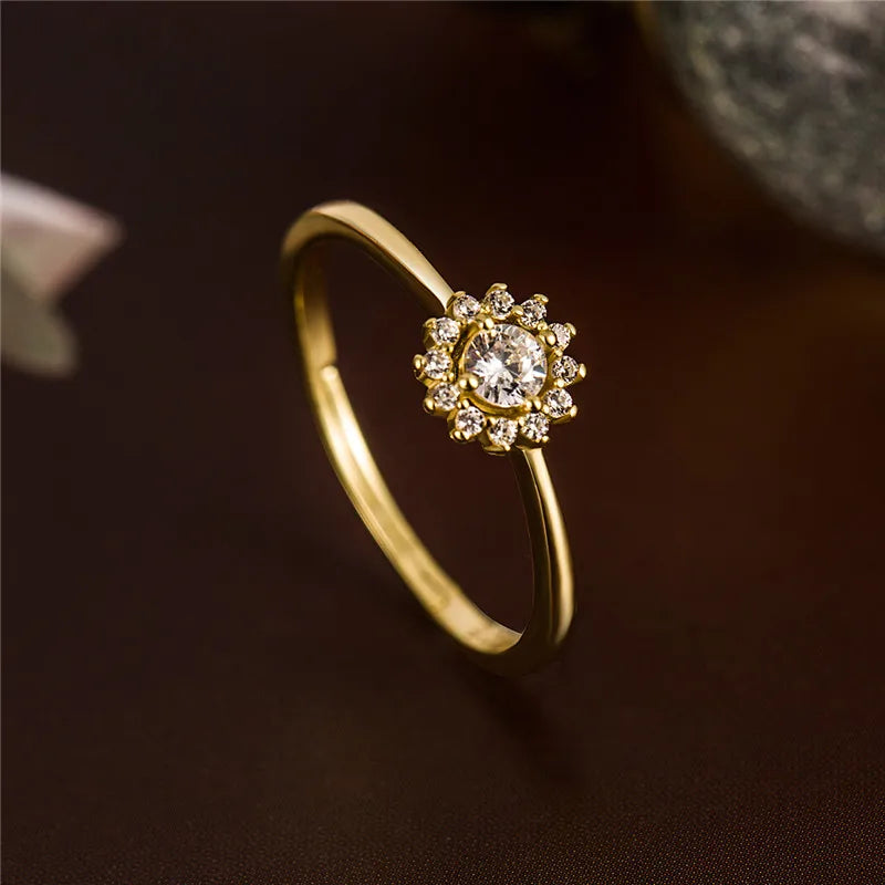 925 Silver 18K Gold Plated Sunflower Zircon Ring