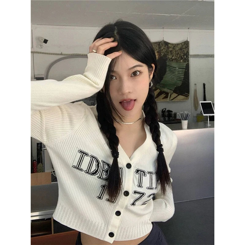 Letter Print Cropped Cardigan