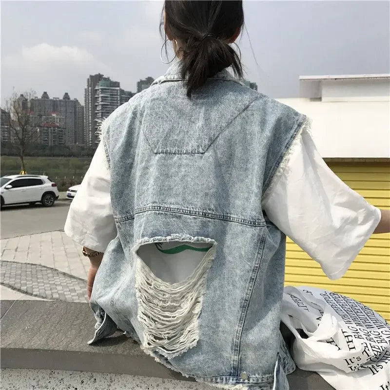 Ripped Denim Vest – Retro Summer Sleeveless Top