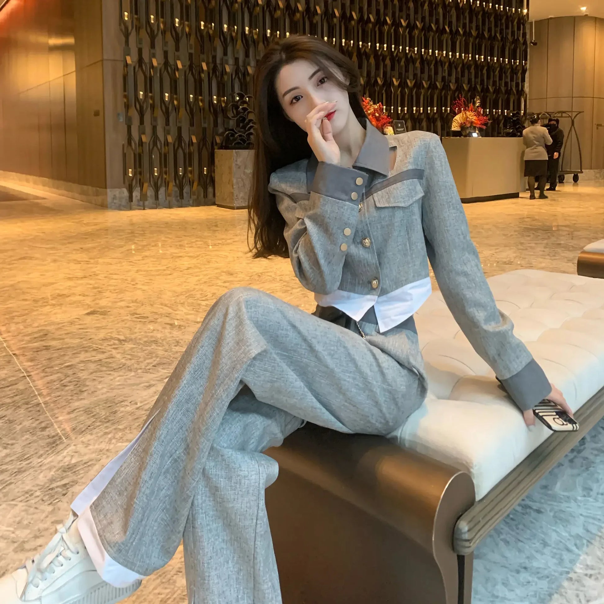 Spring/Autumn Two-Piece Set – Top and Pants for Casual Party