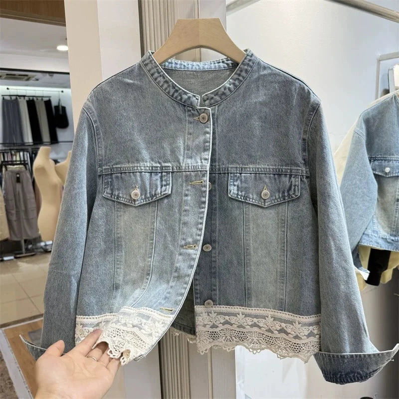 Blue Denim Short Coat – Pocket Detail & Classic Style