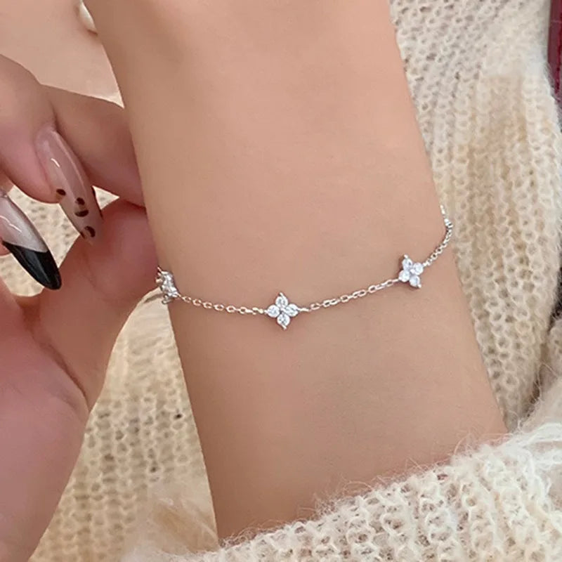 925 Silver Crystal Flower Bracelet