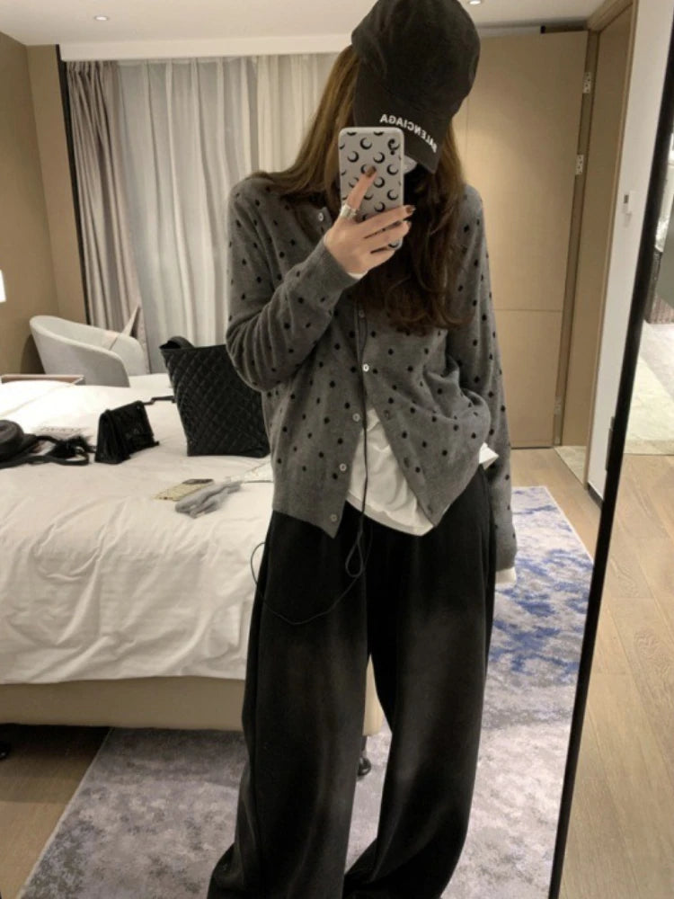 Polka Dot Knit Cardigan – Slim Spring Layered Look