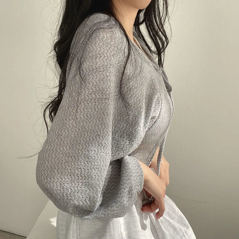White Lace-Up Knit Cardigan – Lightweight Sun Cover