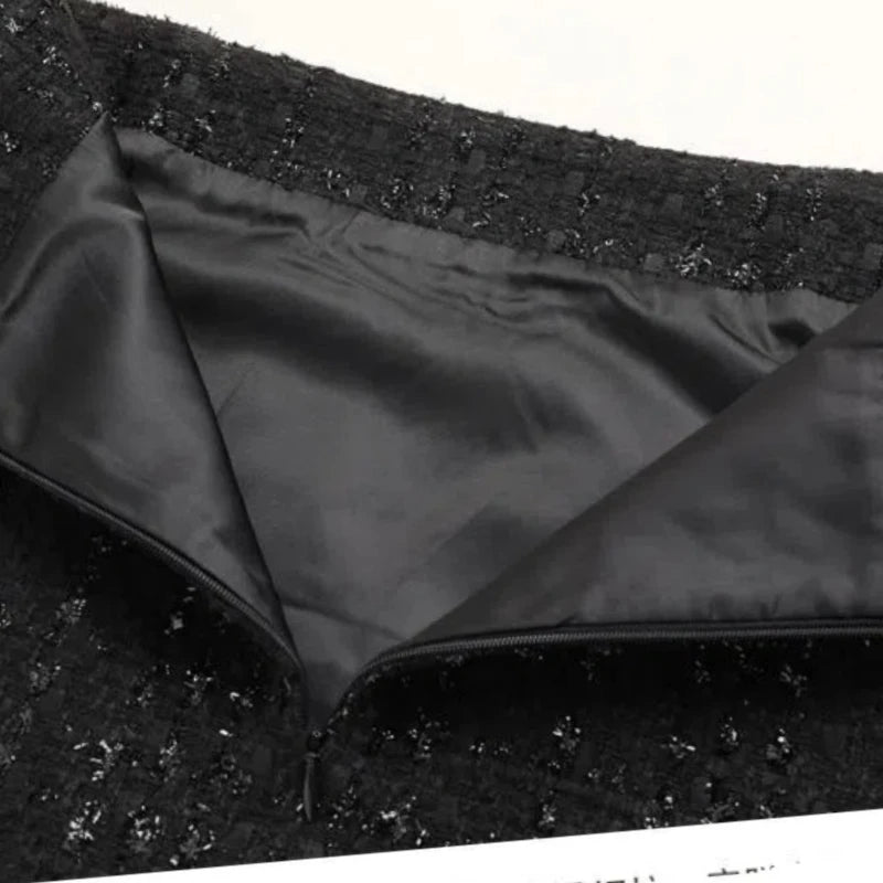 Woolen Two-Piece Set – Zipper Jacket + High Waist Slim Skirt