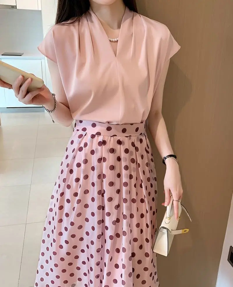 Chiffon Pullover Blouse – Short Sleeve Office Wear