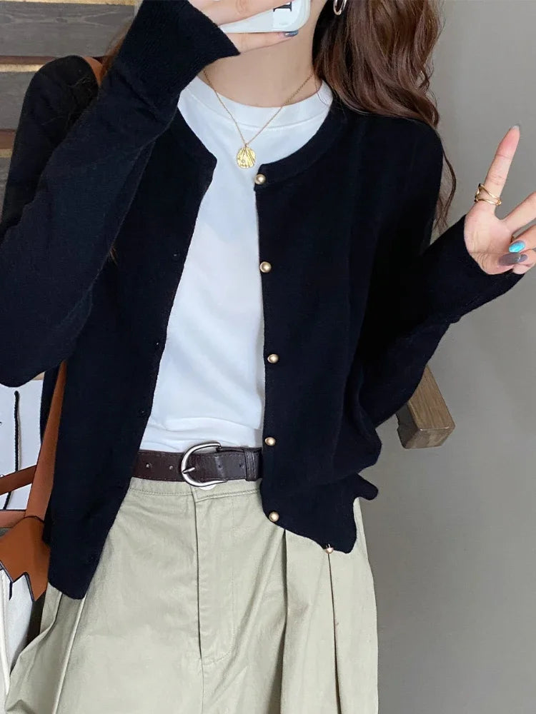 Classic O-Neck Knit Cardigan – Spring Casual