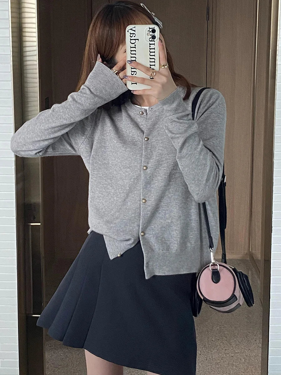 Solid Long V-Neck Knit Jumper – Casual Outerwear