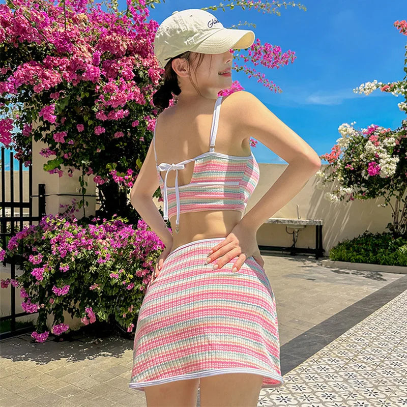 Striped Bikini Set – Padded Three-Piece Swimwear