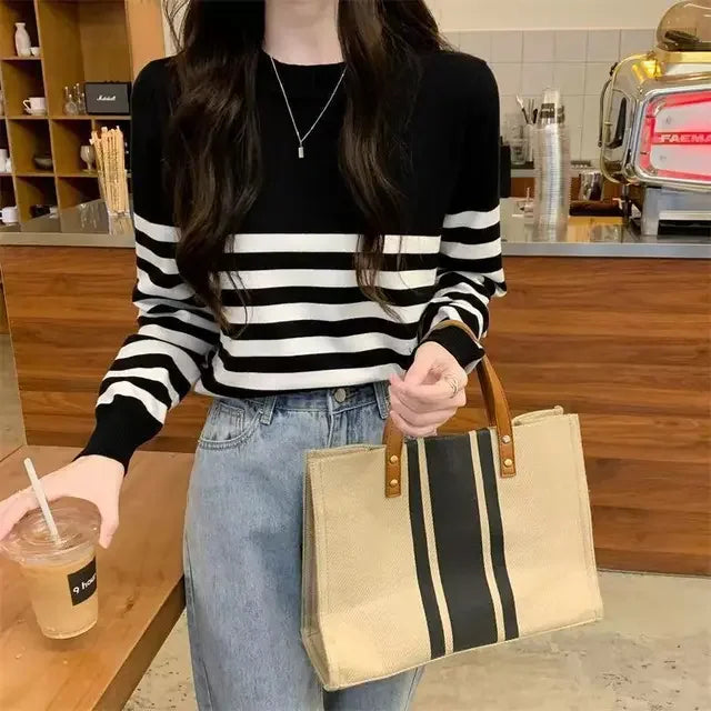 Floral Striped Knit Pullover — Preppy Style