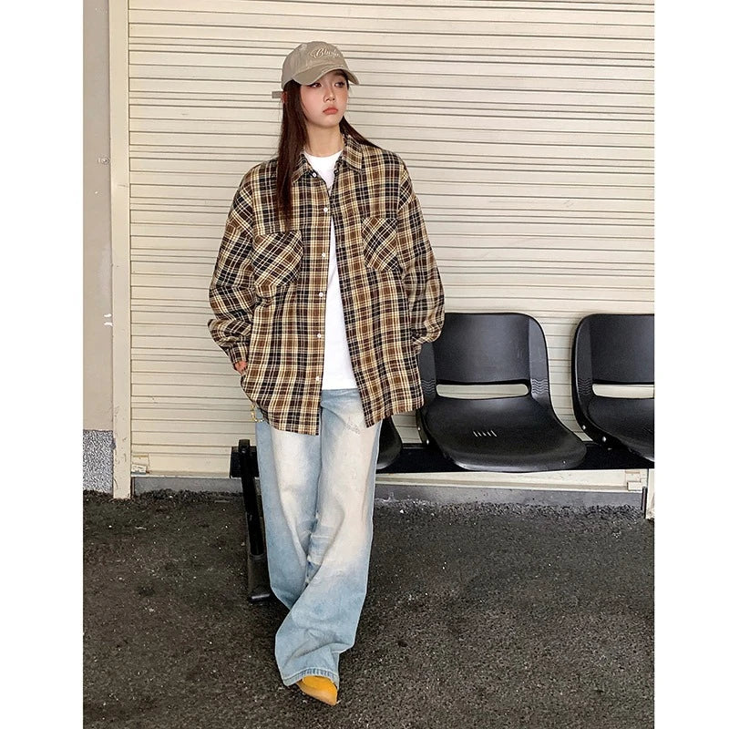 Oversized Long Sleeve Plaid Blouse – Loose & Soft