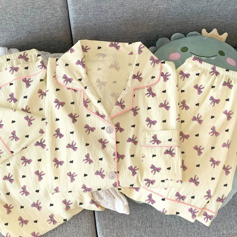 Three-Piece Summer Pajama Set – Short-Sleeve Top, Lapel Vest & Pants