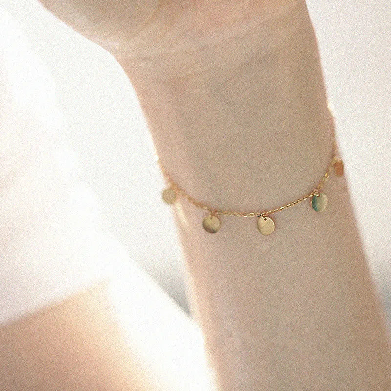 925 Sterling Silver 14K Gold Plated Disc Bracelet
