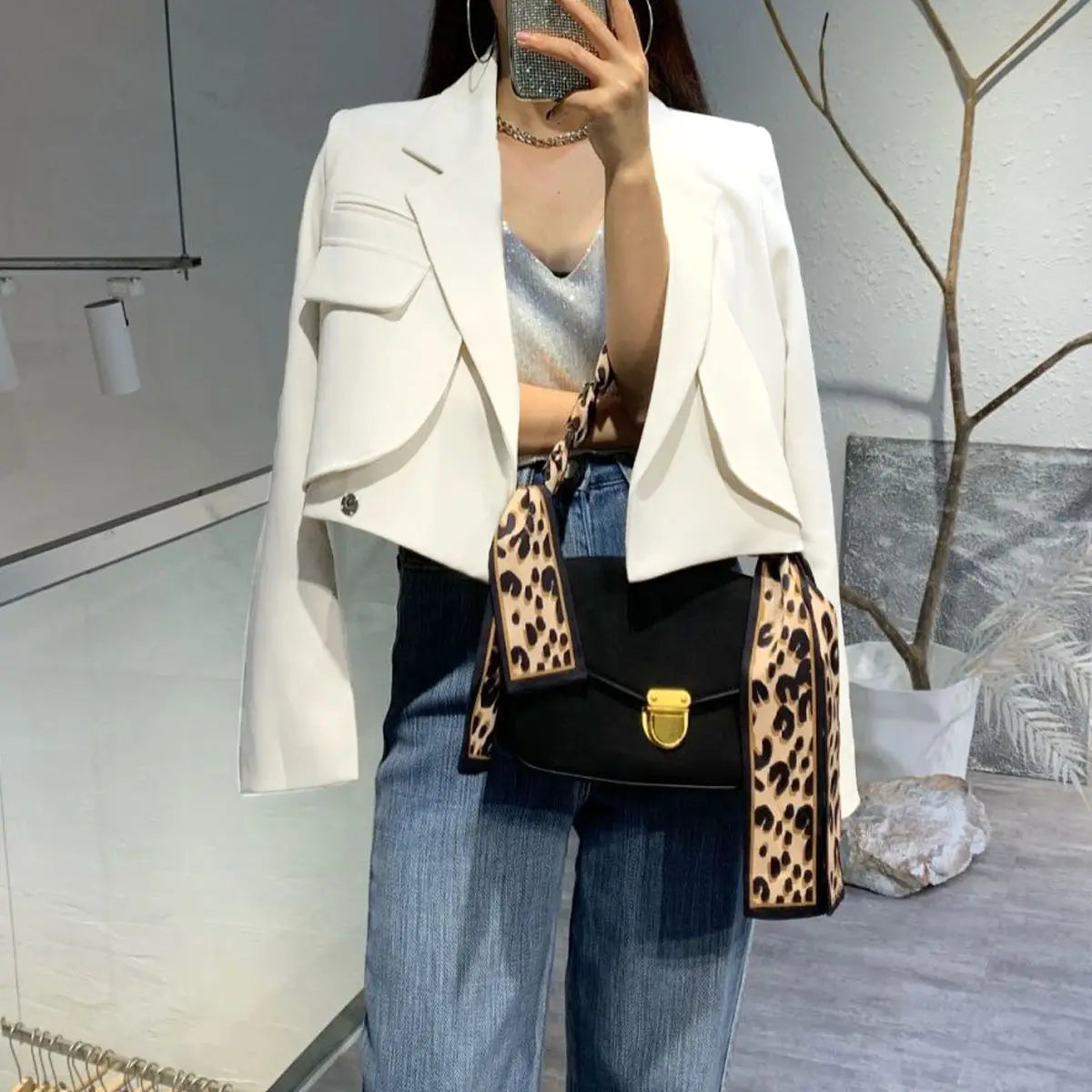 Crop Suit Jacket – Solid Color Blazer Top