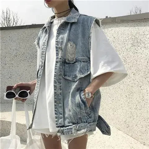 Ripped Denim Vest – Retro Summer Sleeveless Top