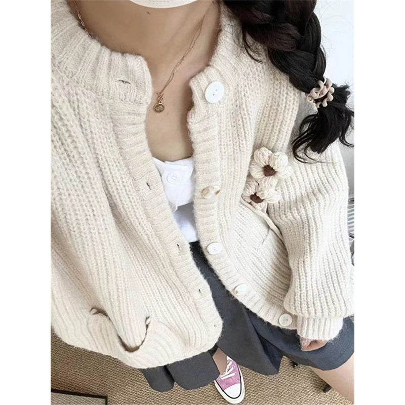 V-Neck Knit Cardigan – Slim Short Jacket Outer