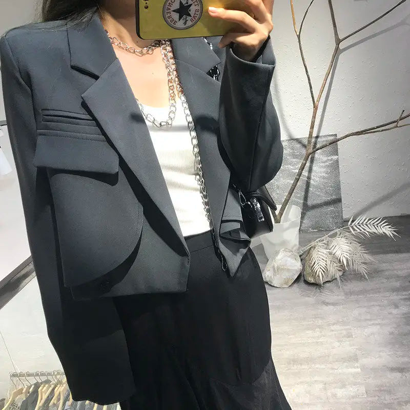 Crop Suit Jacket – Solid Color Blazer Top