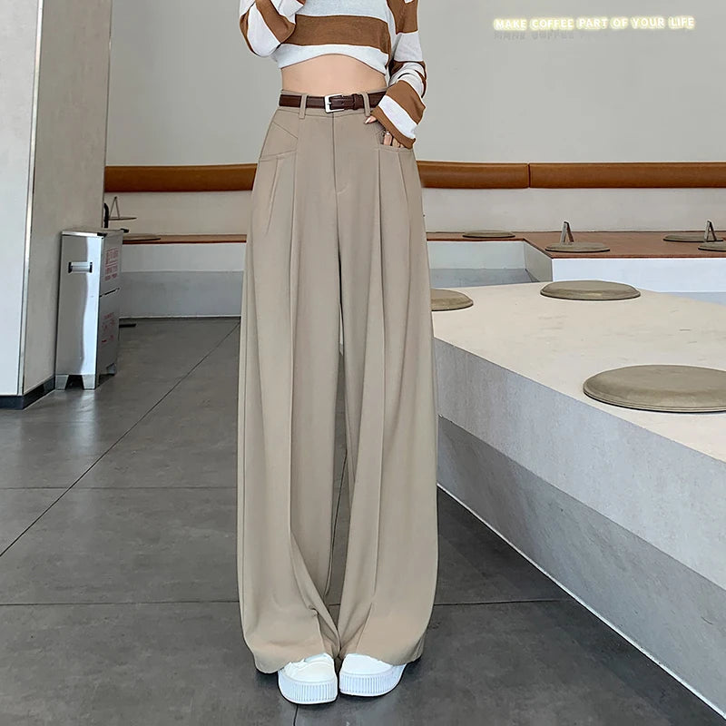 Autumn High Waist Wide Leg Suit Pants – Elegant Minimalist Straight Fit (No Belt)