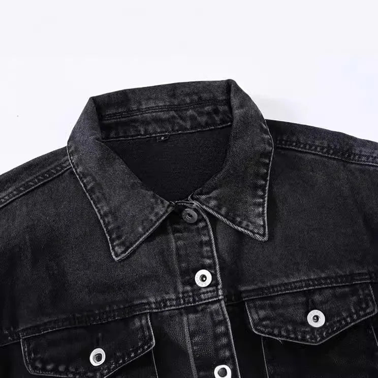 Denim Crop Jacket – Gothic Bomber Style