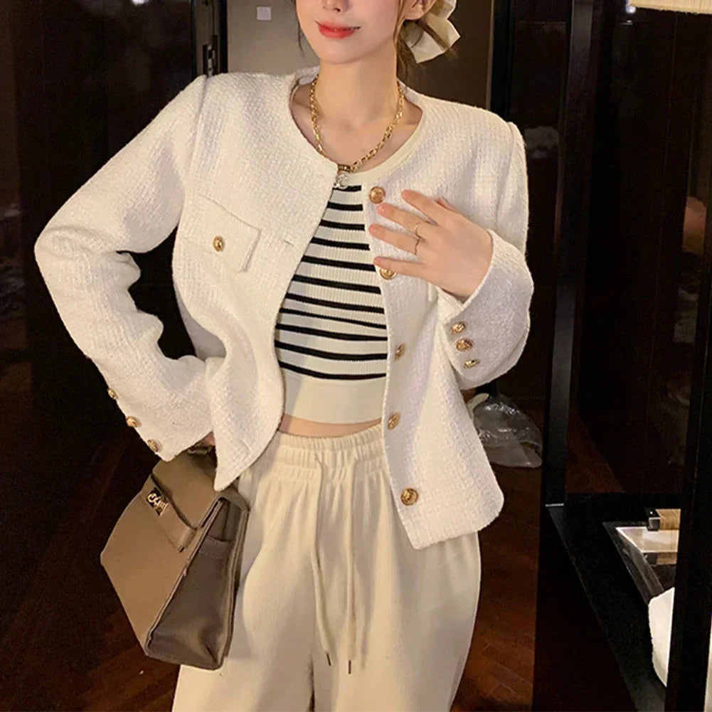 Cropped Tweed Jacket – Chic-Elegant Knit Cardigan Coat